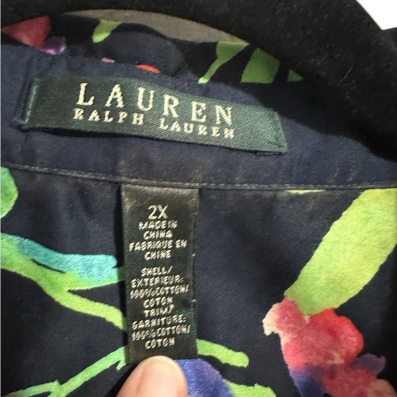 Lauren Ralph Lauren Womens Floral Button Up Top Size 2X Cotton 3/4 Sleeve Spring - Picture 8 of 9